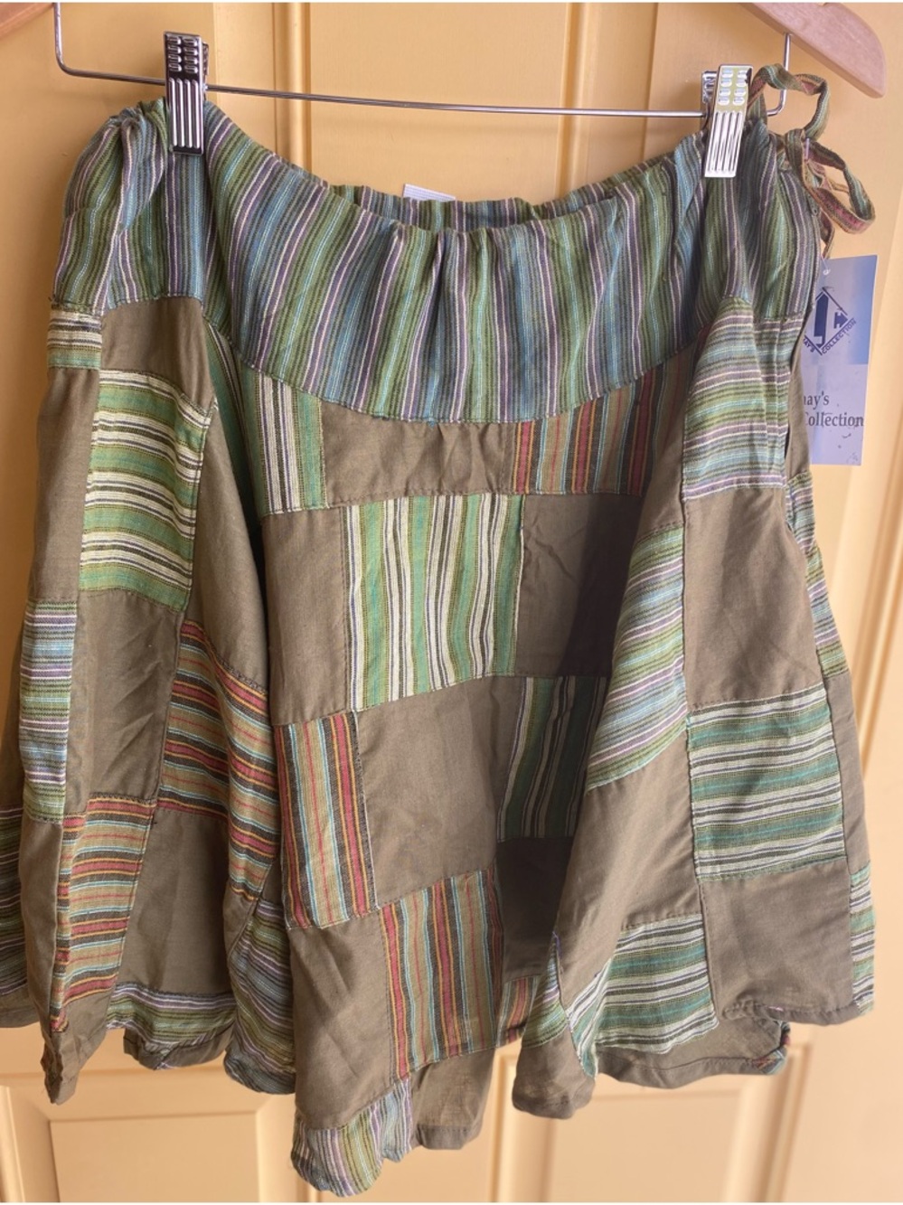 90’s Lakhay's Collection boho skirt patch pattern Cotton Piece drawstrings waist